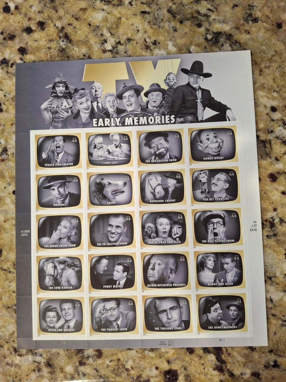 TV Early Memories Commemorative Stamp Sheet - Collectors item 2008